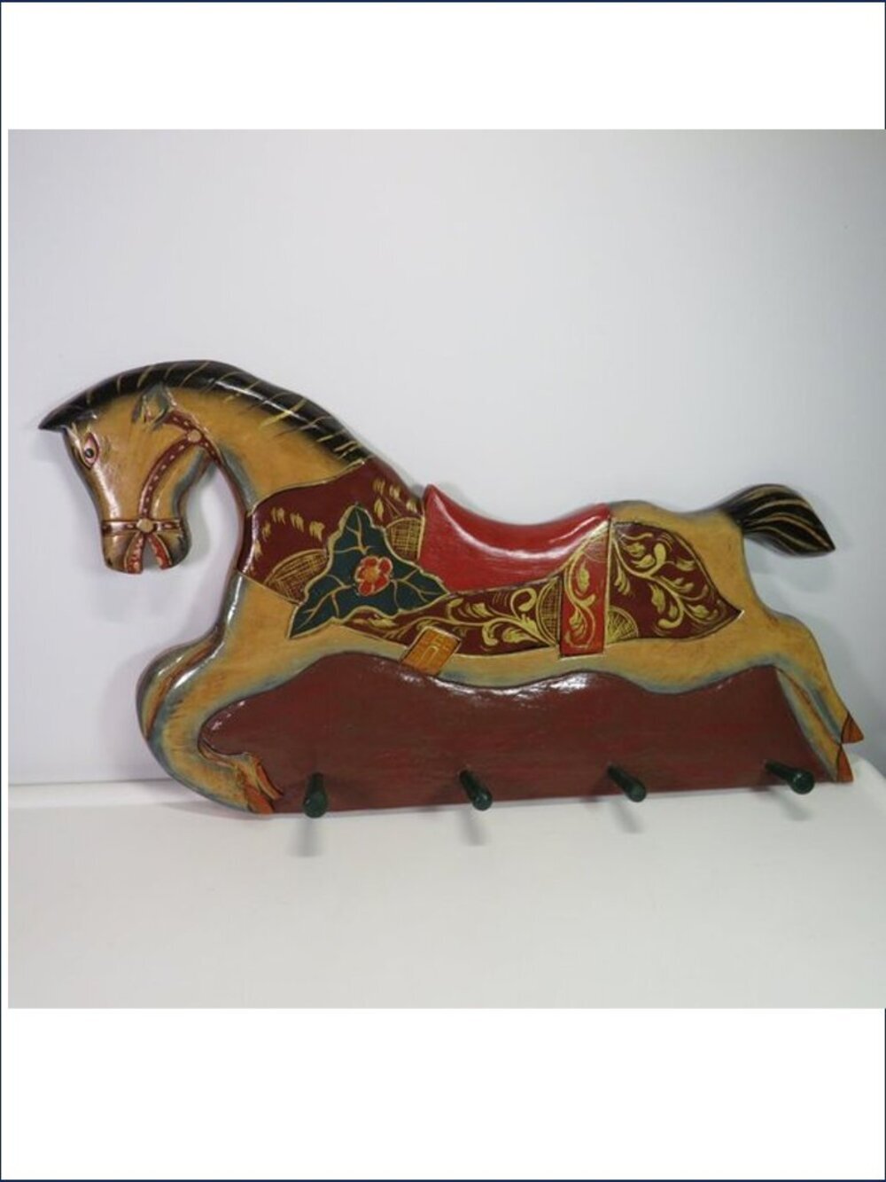 22" Vintage Folk Art Rocking Horse Peg Rack Wall Decor - Hand Painted Coat Rack